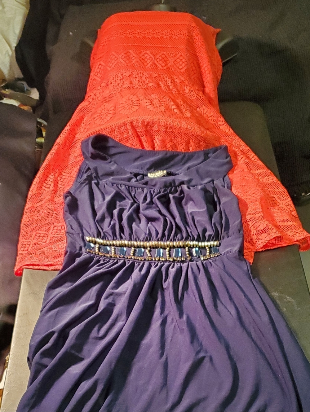 Xhilaration Red Size M Dress/Haani Navy Blue Beaded Size M Waist Formal Dress
